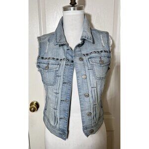 Love Culture Jeans Vest Distressed Metal Studs Women’s Size Large Distressed